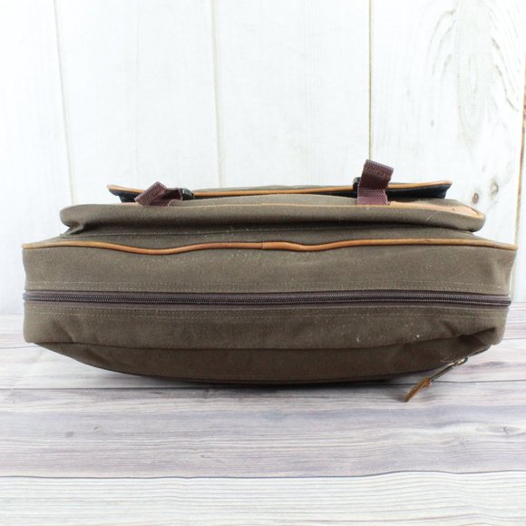 LL Bean Green Leather Brown Trim Embroidered "JGP" Messenger Bag Work - Picture 10 of 11